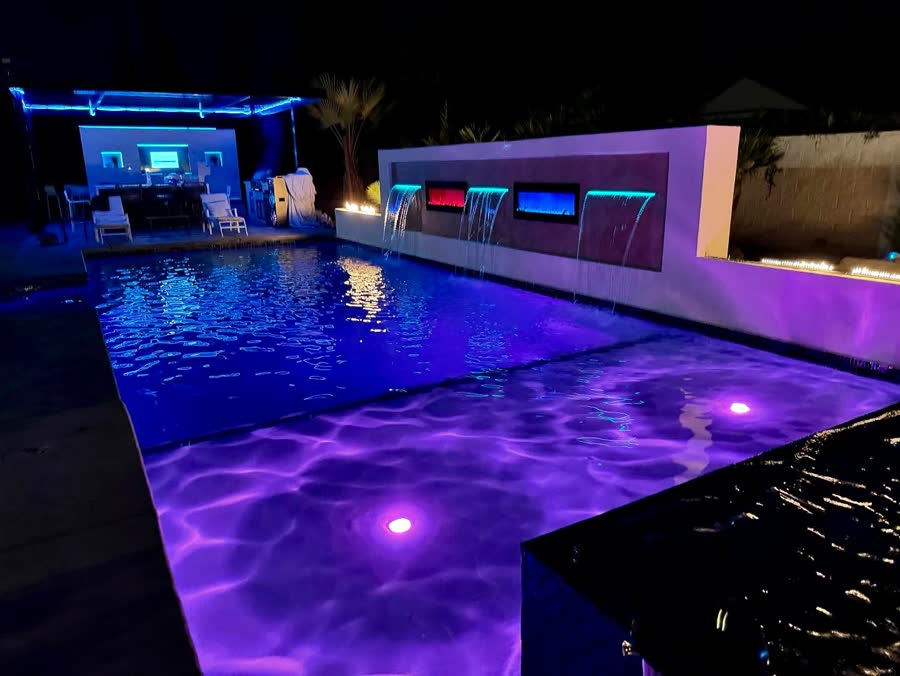 Night — Blue LED — pool built by Neighborhood Pool Service